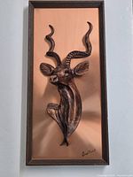 Full view of framed 3D antelope sculpture wall art