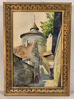 Frontal view of framed watercolor showing entire artwork and frame