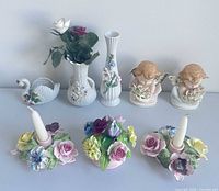 Overall lot view showing all nine porcelain/bone china items