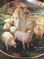 Front view of plate showing Jesus with sheep artwork