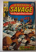 Front cover of Captain Savage #16 comic in bag and board