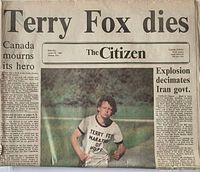 Front page showing headline "Terry Fox dies" and overall condition