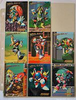 Front view of nine Mega Man X2 Nintendo Power trading cards in archival sheet