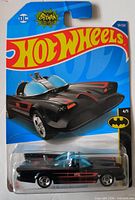 Front view of sealed Hot Wheels Batmobile blister card showing car and packaging details