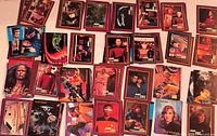 spread of Star Trek trading cards showing characters and scenes
