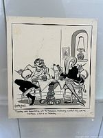 Front view of signed Yardley Jones cartoon illustration board showing full artwork and signature