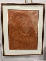 Full shot of framed pastel portrait under acrylic