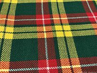 Close-up of green, red, yellow, white Buchanan tartan weave