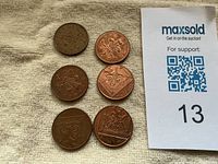 Six coins reverse sides showing two different designs