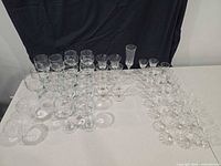 All stemware pieces arranged on table, overhead view
