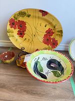 Platter, large bowl, and two small bowls overview