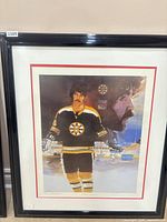 Front view of framed Derek Sanderson signed print with mat and frame visible