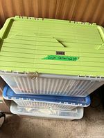 Stacked storage totes holding lot