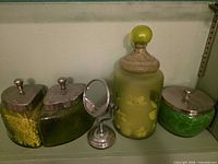 overview of all five pieces on shelf