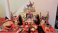 Overall view of table with all Halloween decorations