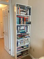 Front view showing full height and shelf configuration