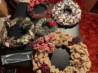 Overview showing all five wreaths on tabletop