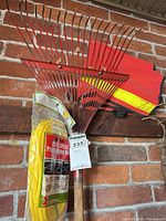 Leaf rake, packaged Lehigh rope, safety vest