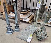 Full lot showing pair obelisks, two panels, fish lantern