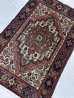 Full view of Bijar rug angled