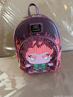 Front view showing chibi Naruto appliqué, flame print, front pocket, Loungefly plaque