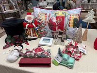 Group shot showing all Christmas items on table