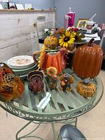 Overview of all Thanksgiving items on metal table