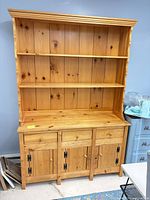 Full view of pine buffet with hutch top