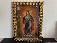 Full view of framed oil painting showing subject and frame