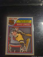 Front view of Mario Lemieux rookie scoring leaders card in sleeve