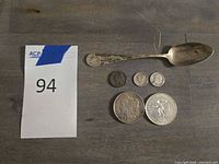 Full lot: four coins and 800 silver spoon
