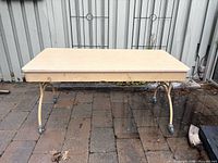 Full view of table upright on patio