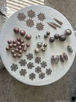 Overview of all ornaments on table showing quantity and variety