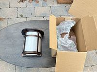 Outdoor wall light with frosted glass shade and bronze frame