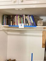 Shelf showing entire grouping of books and scale