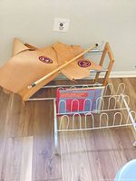 Overview of shoe racks, vests, grabber and packaged bins