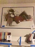 Full view of framed poster on wall