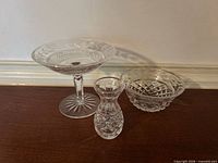 Group shot of compote, bowl and bud vase
