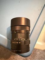 Side view of Mepro 135 mm lens showing focus and aperture scales