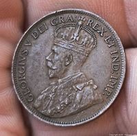 Obverse of 1920 Canadian large cent, King George V portrait