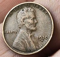 Obverse of 1930-S Lincoln cent showing date and mintmark