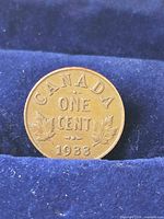 Reverse of 1933 Canada 1 cent coin showing denomination and date