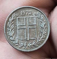 Reverse of 1973 Iceland 10 Aurar coin