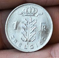 Reverse side with crown, oak branch, denomination and BELGIE legend