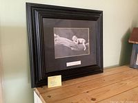 Overall view of framed Anne Geddes print showing frame, matting and image