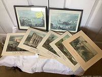 Overall lot showing 2 framed and 5 loose prints