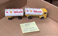 Side view of Majorette articulated Shell tanker with both pieces attached