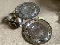 Group shot of both trays, creamer and sugar bowl
