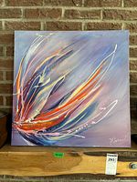 Front view of entire abstract canvas painting on display