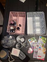 Full lot showing organizers, nail polish, acrylic spinners, socks, foot sponge, tin, masks